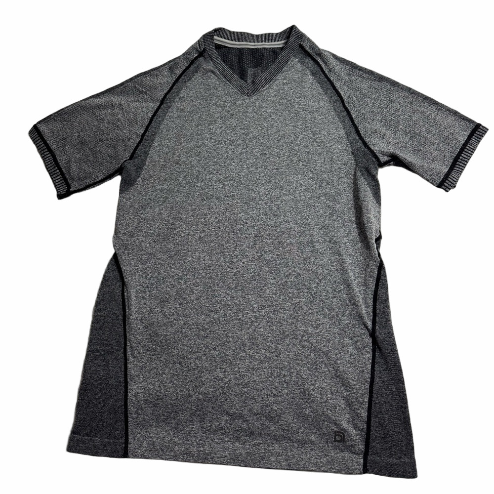 Gray V Neck Workout Exercise Fitness Short Sleeve Top Shirt Men Small